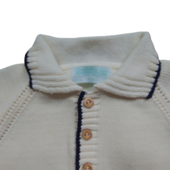 Grandma Nes Ivory Holiday Embroidered Train Button Sweater Size 3 - Picture 3 of 4